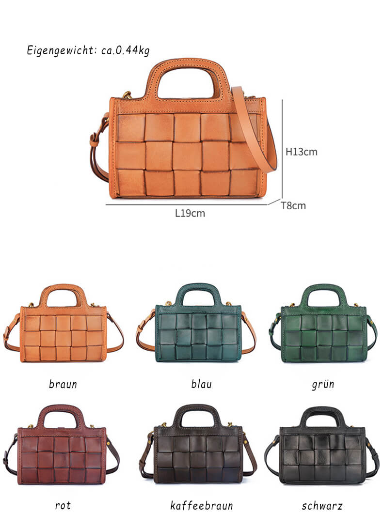 kleine Umhängetasche Damen geflochten Leder Vintage mit Henkel Handtasche