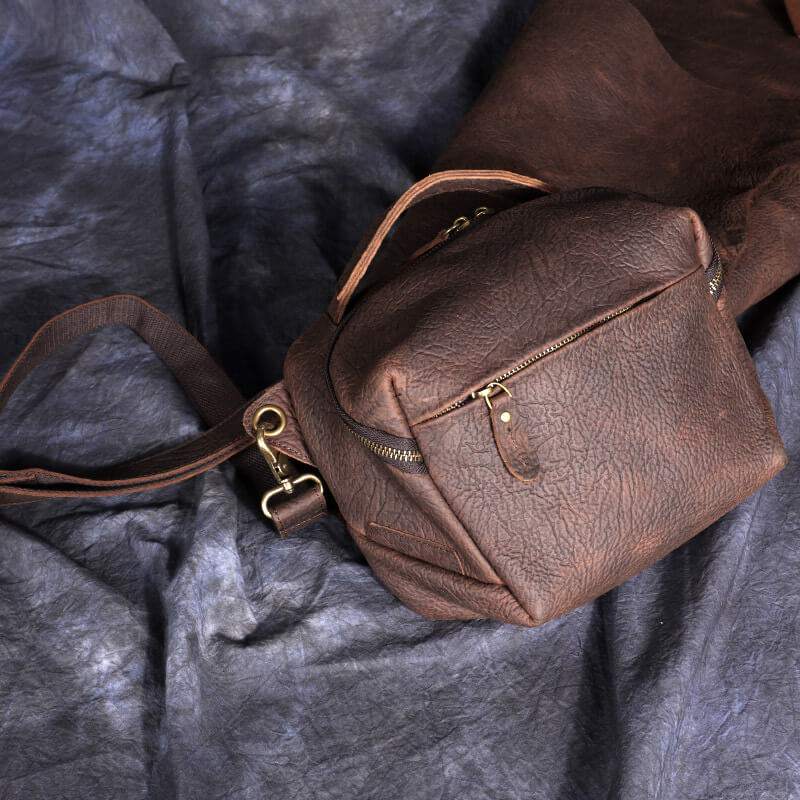 kleine Umhängetasche Herren Echt Leder Braun Vintage mit Reißverschluss
