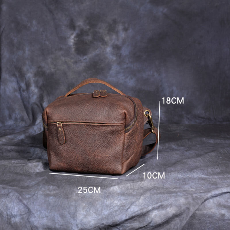 kleine Umhängetasche Herren Echt Leder Braun Vintage mit Reißverschluss