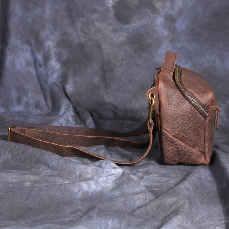 kleine Umhängetasche Herren Echt Leder Braun Vintage mit Reißverschluss