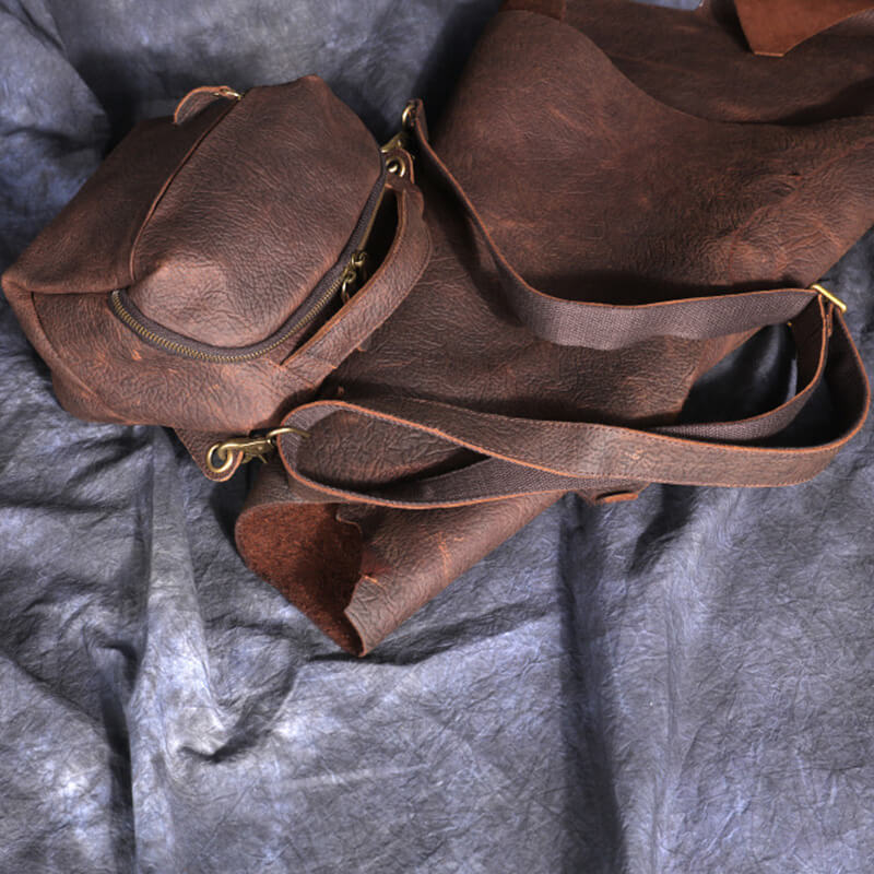 kleine Umhängetasche Herren Echt Leder Braun Vintage mit Reißverschluss