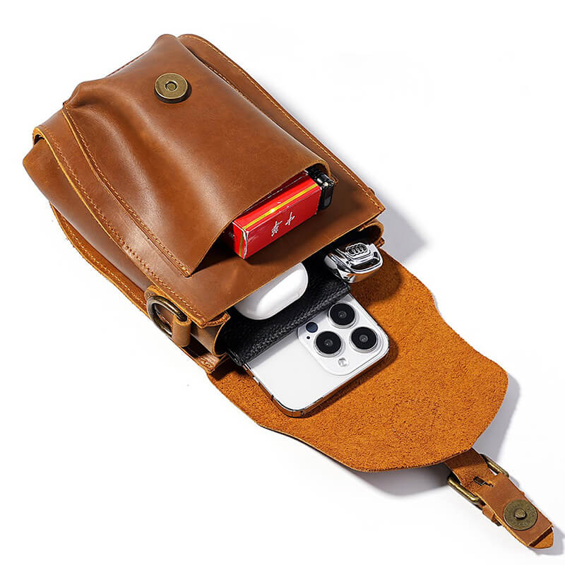 kleine Umhängetasche Herren Leder für Handy Handytasche Hüftgurt Gürteltasche