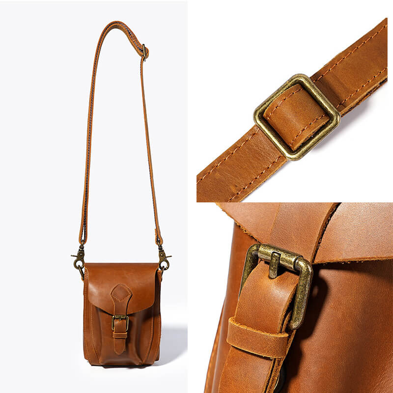 kleine Umhängetasche Herren Leder für Handy Handytasche Hüftgurt Gürteltasche
