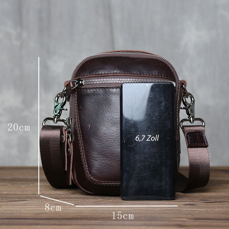 kleine Umhängetasche Herren Leder Gürteltasche Vintage in zwei Farben
