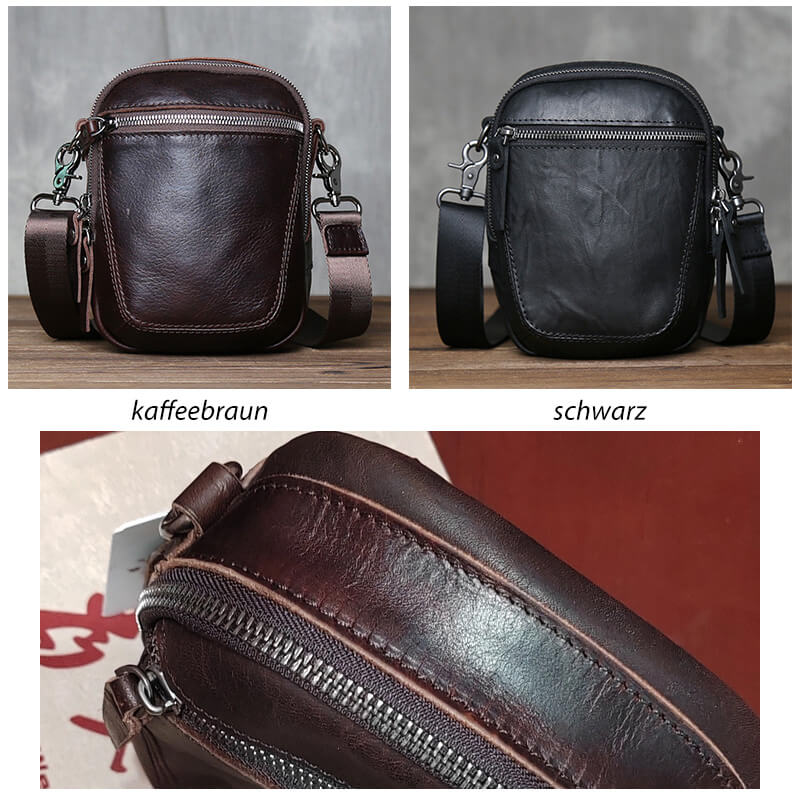 kleine Umhängetasche Herren Leder Gürteltasche Vintage in zwei Farben