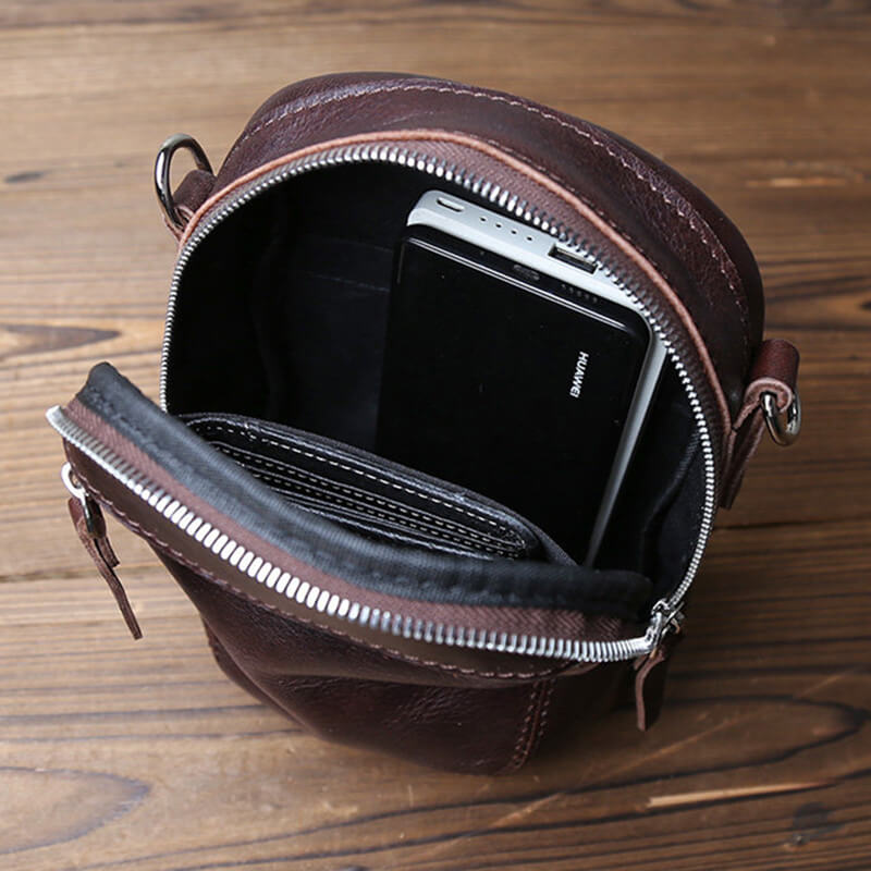kleine Umhängetasche Herren Leder Gürteltasche Vintage in zwei Farben