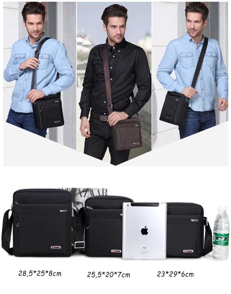 kleine Umhängetasche Herren Oxford Hochformat Businesstasche schwarz kaffeebraun für Alltag und Arbeit