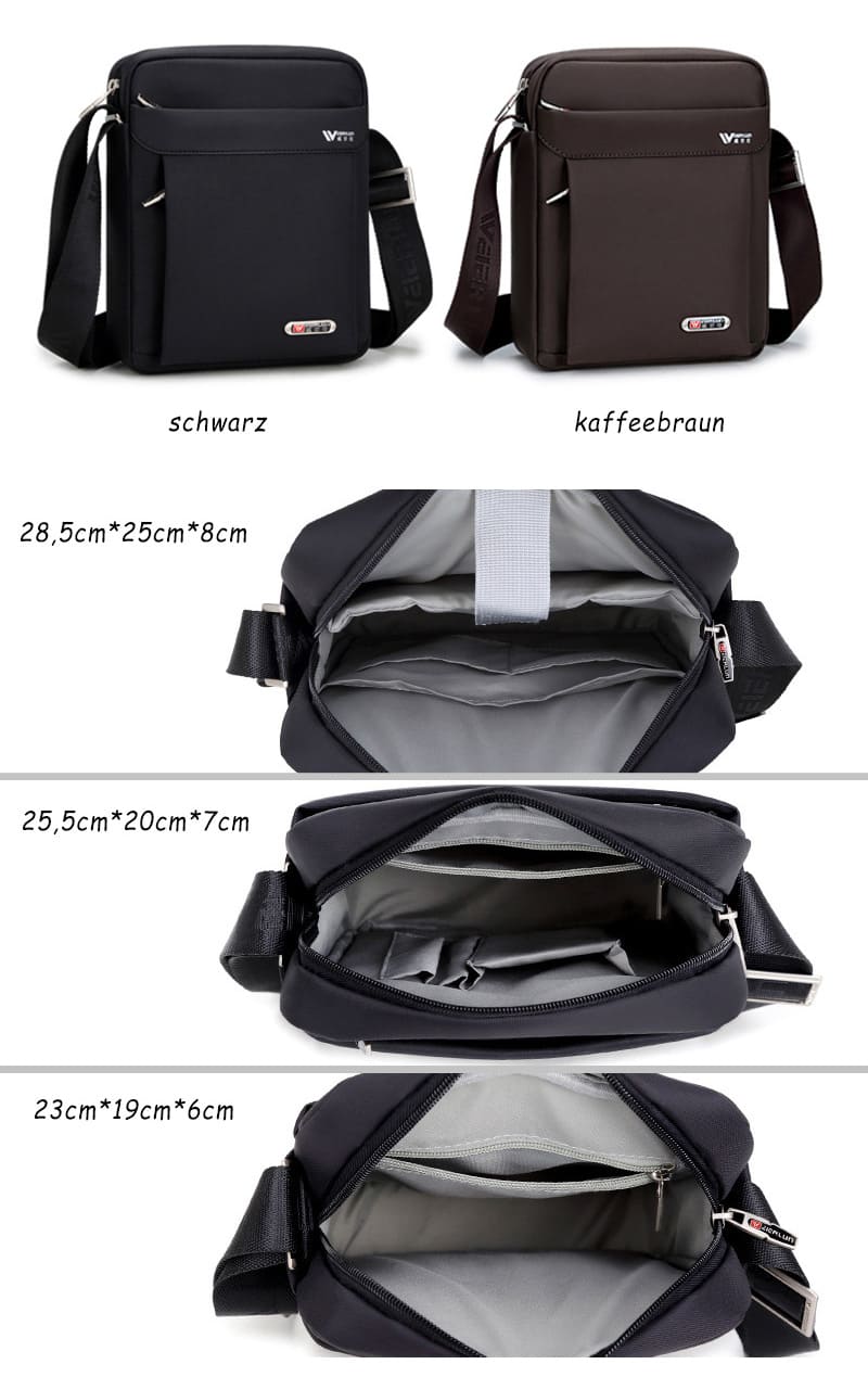 kleine Umhängetasche Herren Oxford Hochformat Businesstasche schwarz kaffeebraun für Alltag und Arbeit