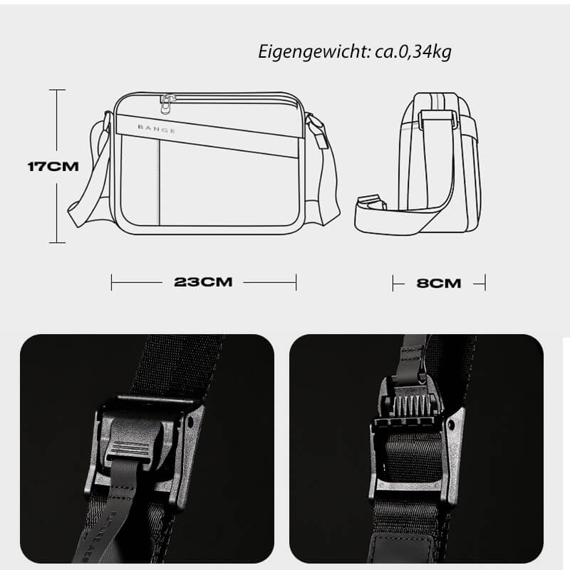 Kleine Umhängetasche Herren wasserdicht Kuriertasche Messenger Bag Oxford schwarz