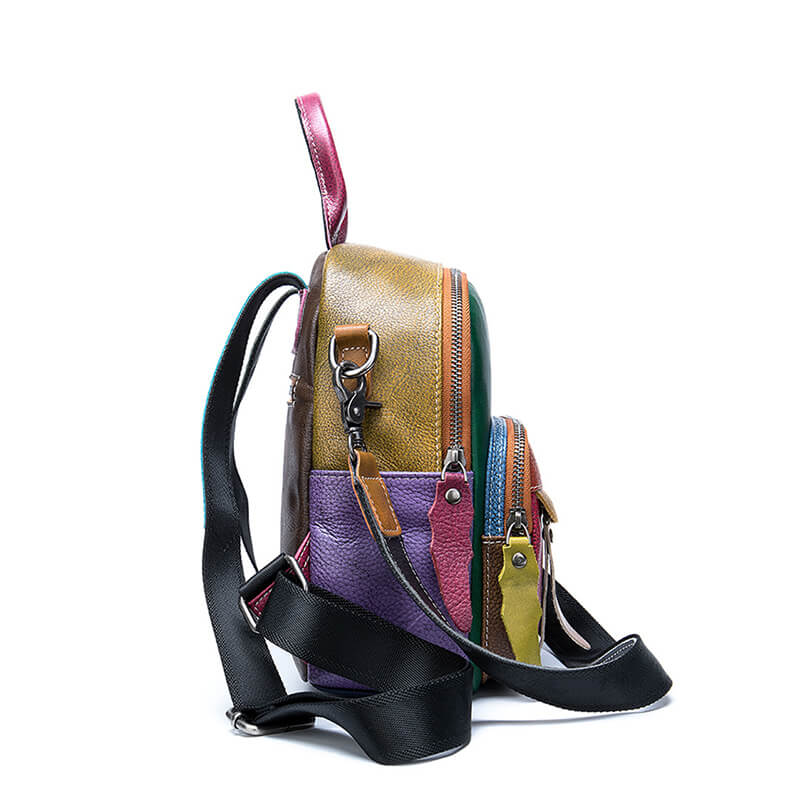 kleiner Rucksack und Schultertasche 2 in 1 Lederrucksack Patchwork Damen bunt