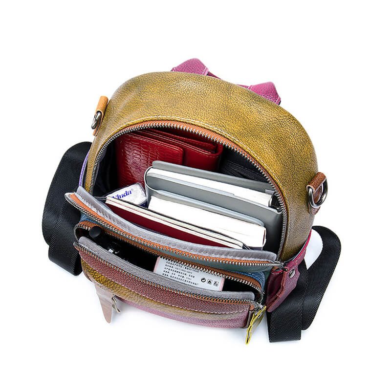 kleiner Rucksack und Schultertasche 2 in 1 Lederrucksack Patchwork Damen bunt