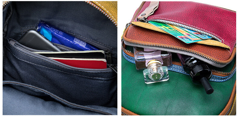 kleiner Rucksack und Schultertasche 2 in 1 Lederrucksack Patchwork Damen bunt