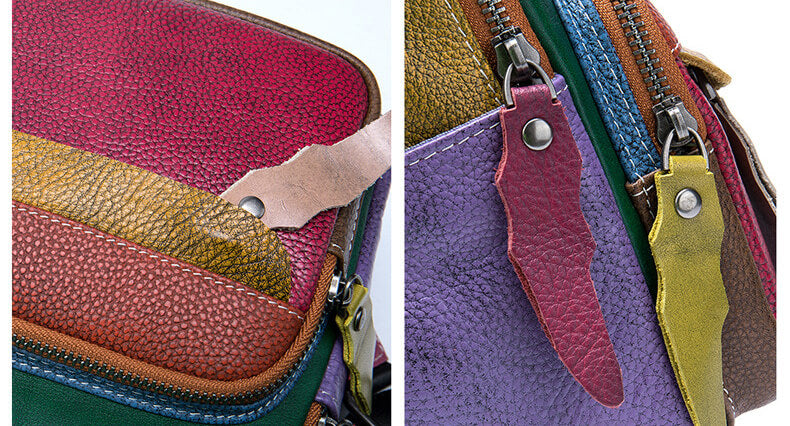 kleiner Rucksack und Schultertasche 2 in 1 Lederrucksack Patchwork Damen bunt