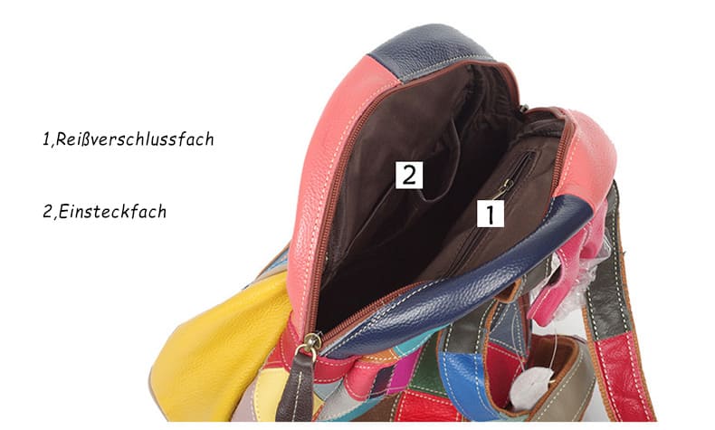 kleiner Patchwork Leder Rucksack Damen bunt für Alltag