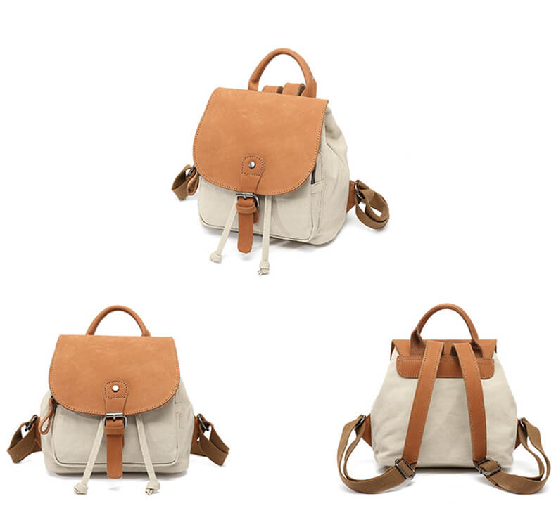 kleiner Rucksack Damen Canvas für Alltag leichter Backpack retro