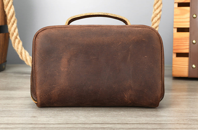 Kulturtasche Leder braun für Damen und Herren Kulturbeutel
