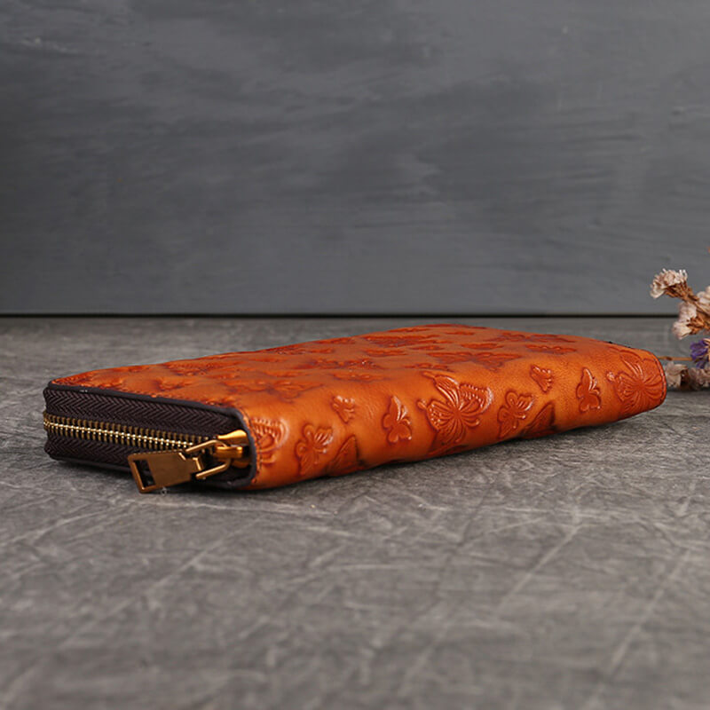 lange Portemonnaie mit Reißverschluss Geldbörse Damen Schmetterling viele Kartenfächer