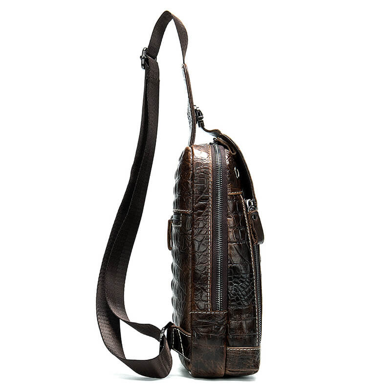 Leder Brusttasche Herren Bauchtasche Kroko Optik Männer Riemen Beutel