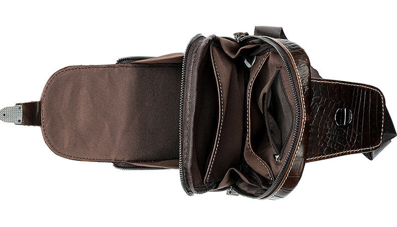 Leder Brusttasche Herren Bauchtasche Kroko Optik Männer Riemen Beutel
