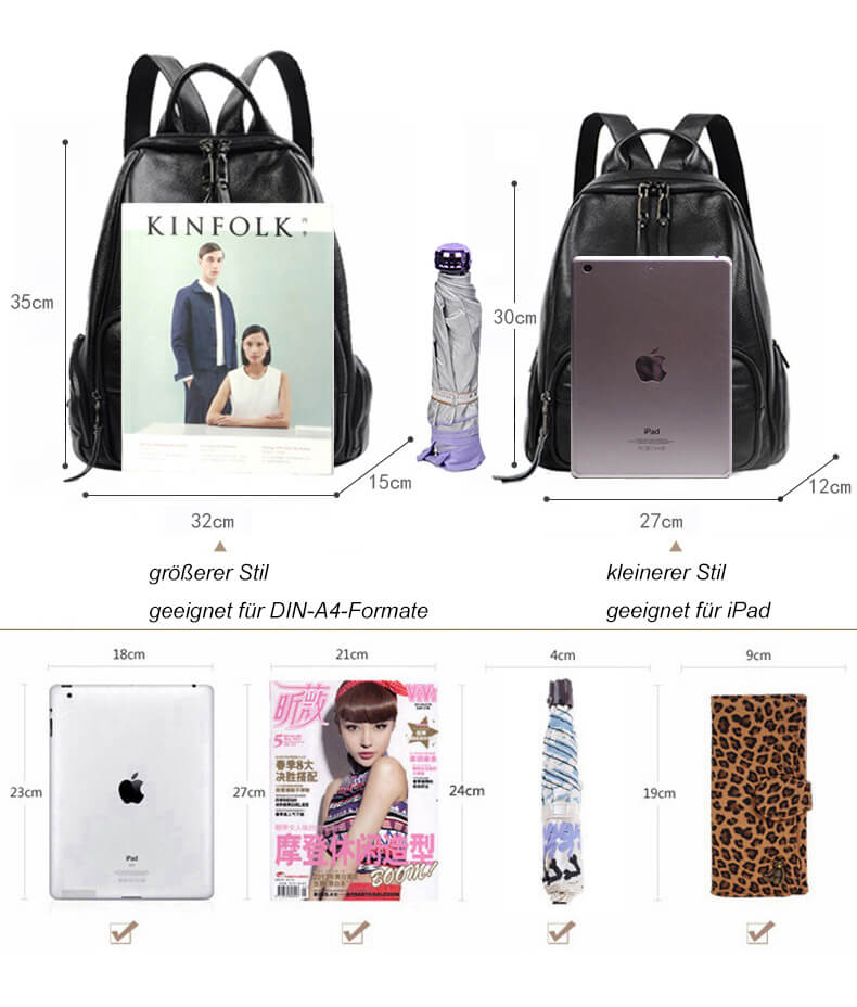 Leder rucksack Damen schwarz schlicht für Alltag