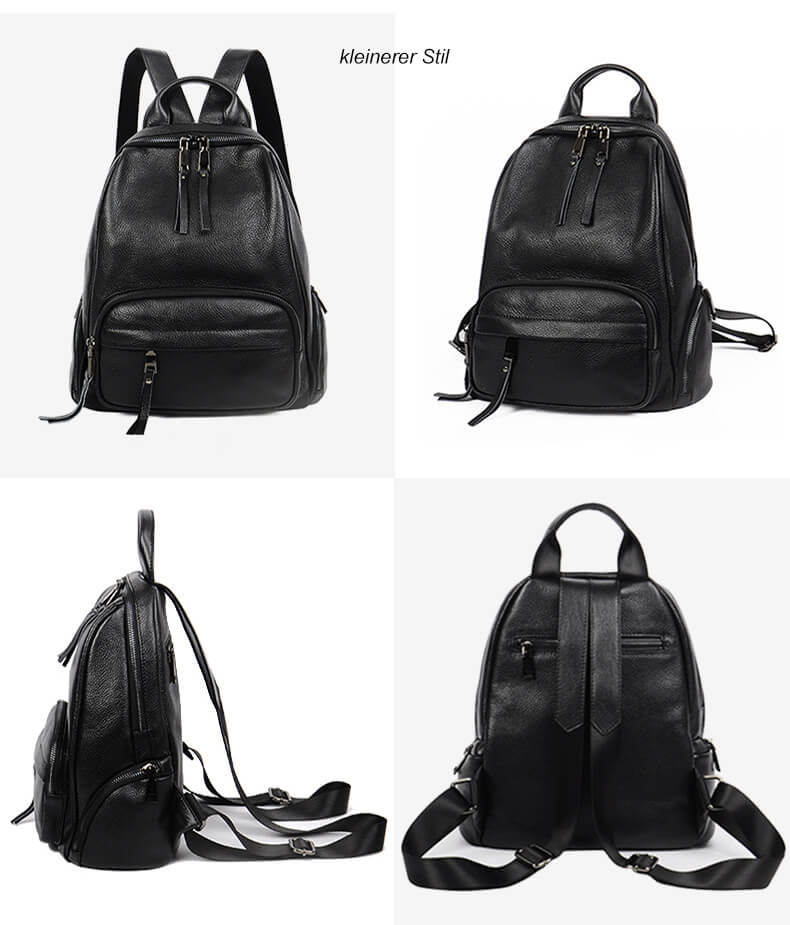 Leder rucksack Damen schwarz schlicht für Alltag