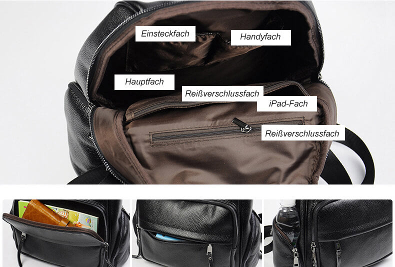 Leder rucksack Damen schwarz schlicht für Alltag