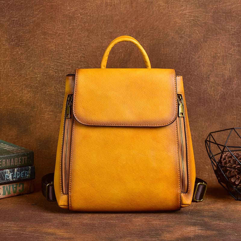 rucksack damen leder gelb