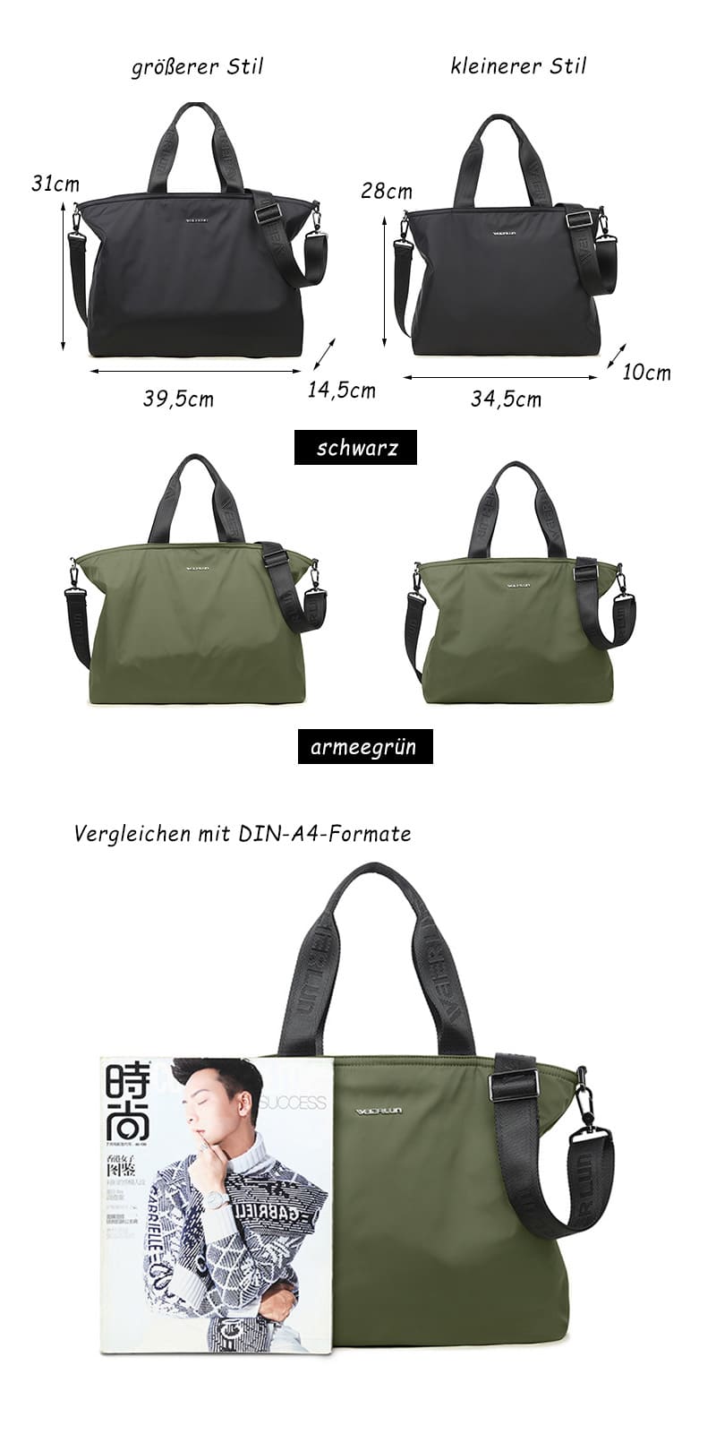 Männer Handtasche aus Oxford für Herren Umhängetasche mit Laptopfach