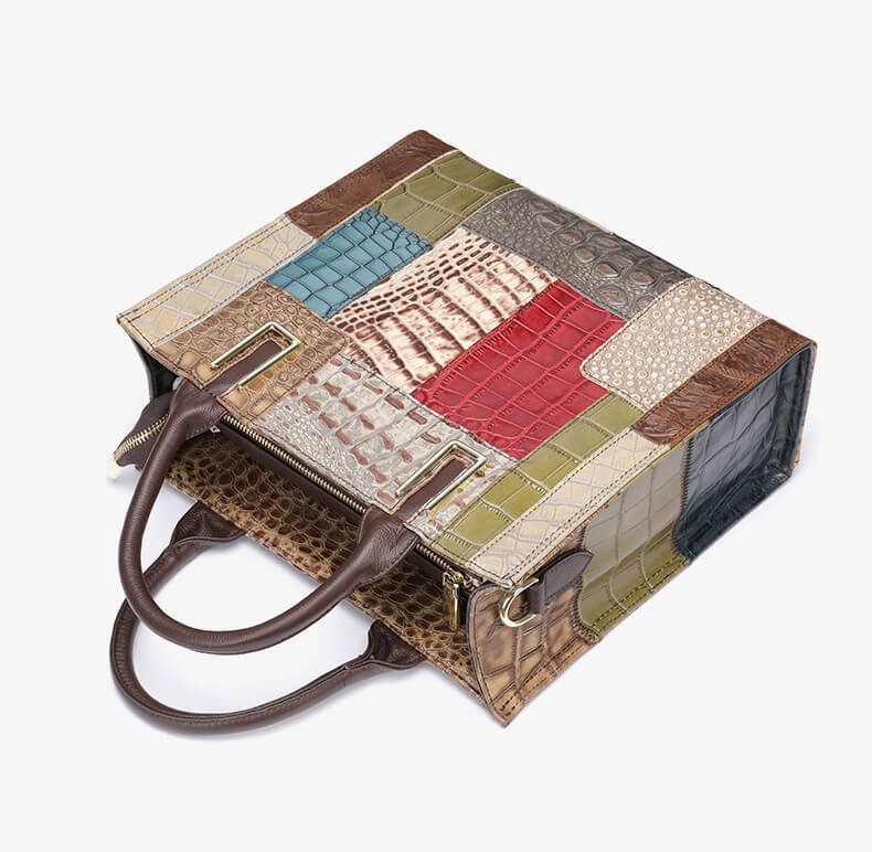 modern Damen Handtasche Kroko Optik für den Alltag Bunt und Schwarz Umhängetasche