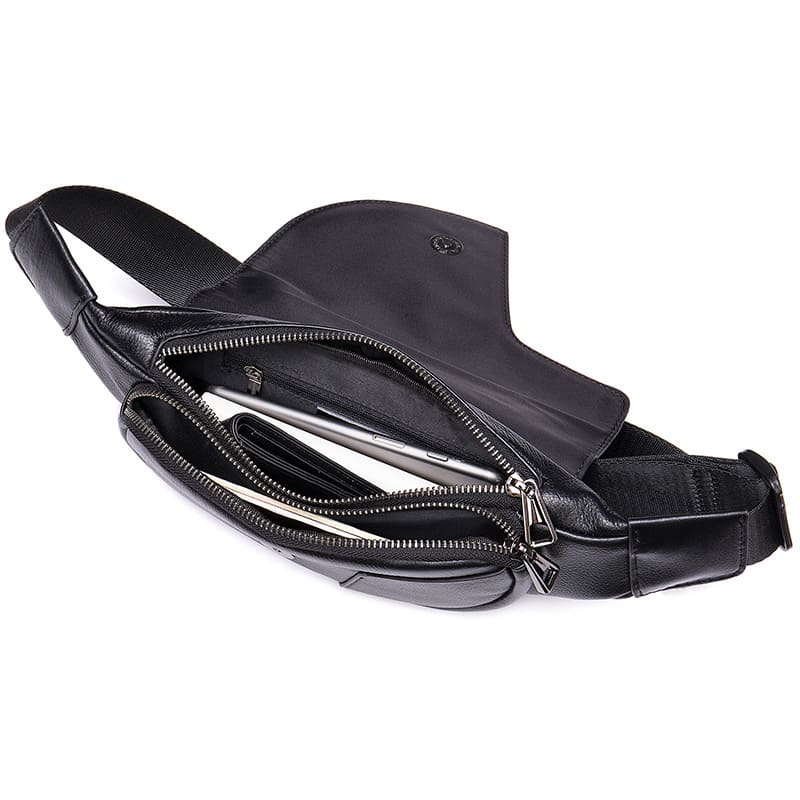moderne Brusttasche Herren Leder schwarze Hüfttasche Bauchtasche
