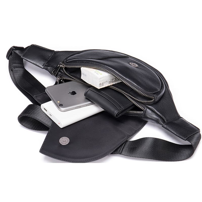 moderne Brusttasche Herren Leder schwarze Hüfttasche Bauchtasche