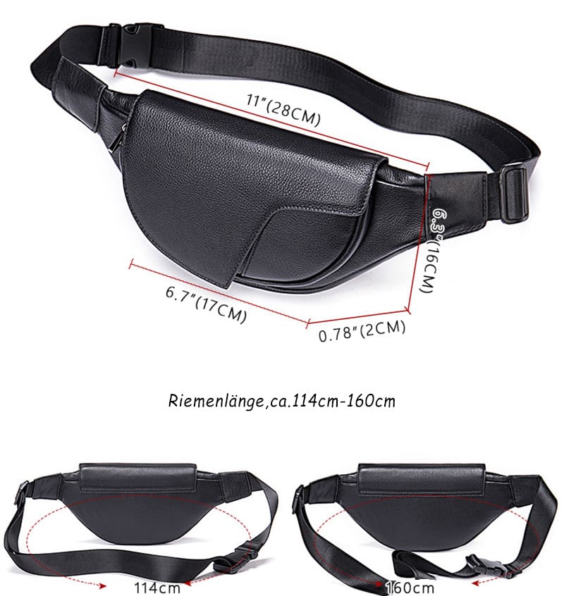moderne Brusttasche Herren Leder schwarze Hüfttasche Bauchtasche