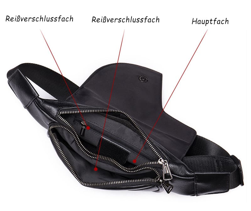 moderne Brusttasche Herren Leder schwarze Hüfttasche Bauchtasche