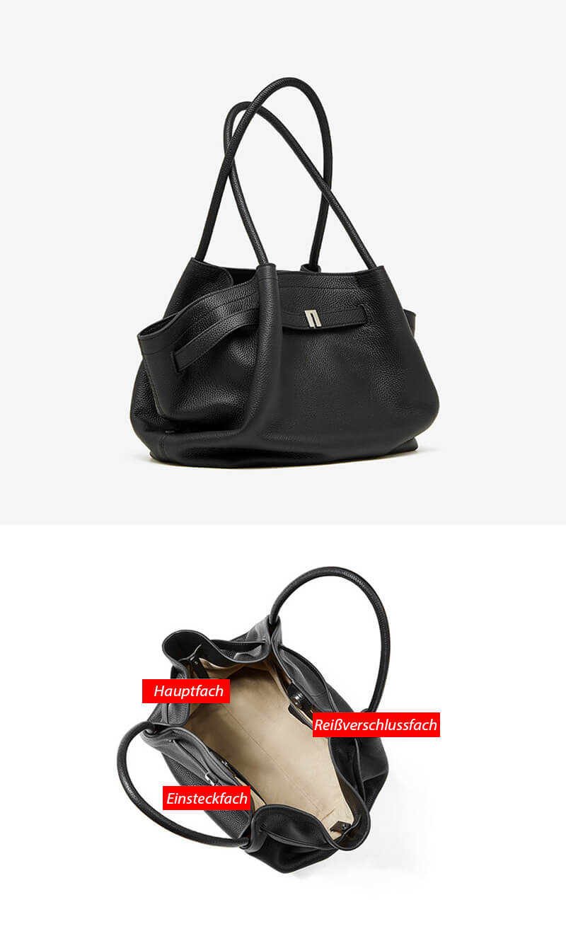 moderne Damen Schultertasche Leder schwarz Handtasche für Freizeit oder Arbeit