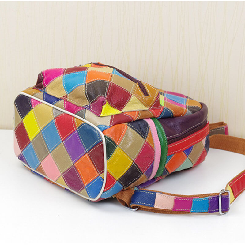 moderner Patchwork Rucksack Damen bunt weiches Leder Schwarz-Weiß