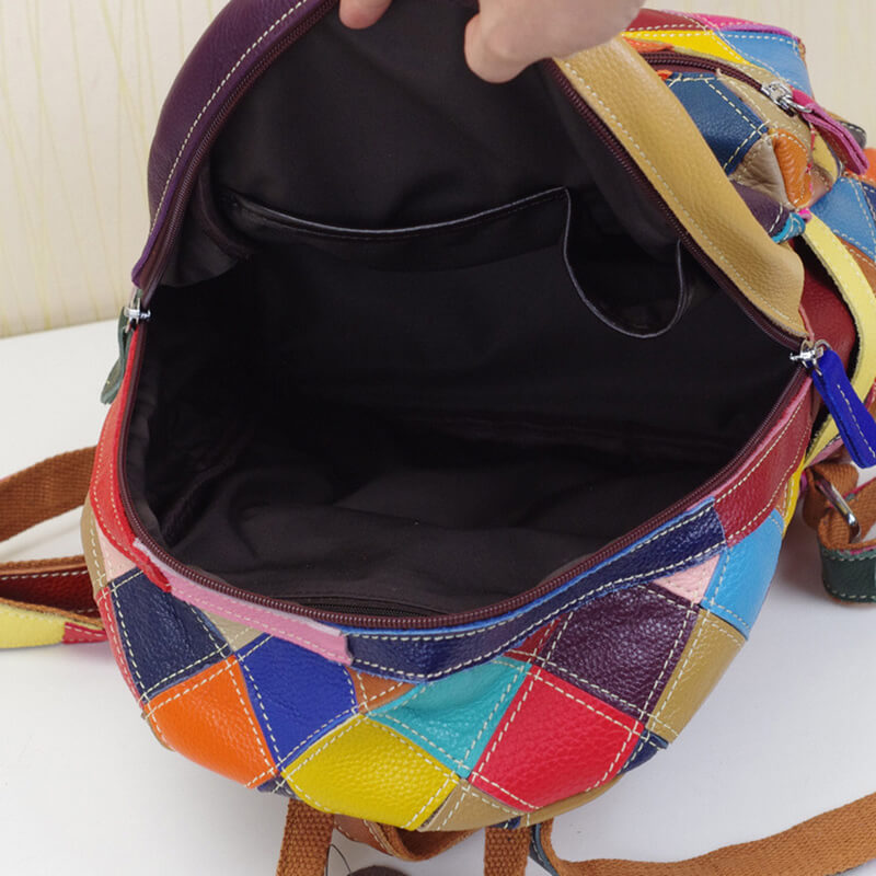 moderner Patchwork Rucksack Damen bunt weiches Leder Schwarz-Weiß