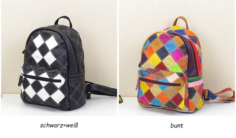 moderner Patchwork Rucksack Damen bunt weiches Leder Schwarz-Weiß