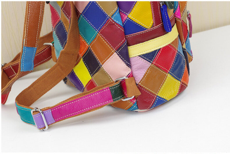 moderner Patchwork Rucksack Damen bunt weiches Leder Schwarz-Weiß