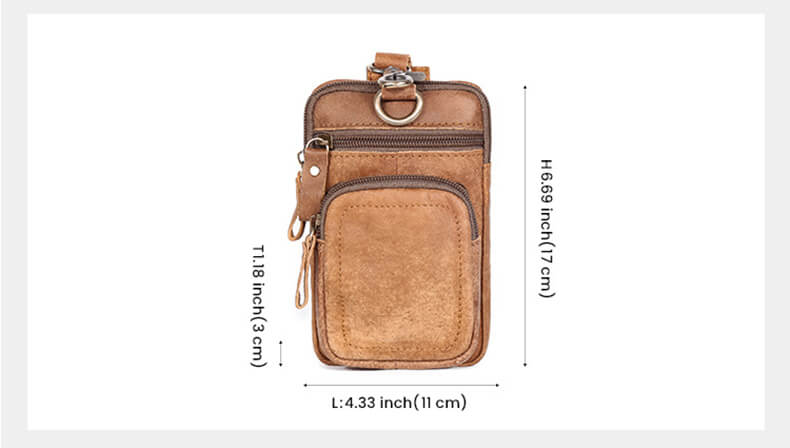 Outdoor Gürteltasche Leder Hüfttasche für Handy mit Reißverschluss