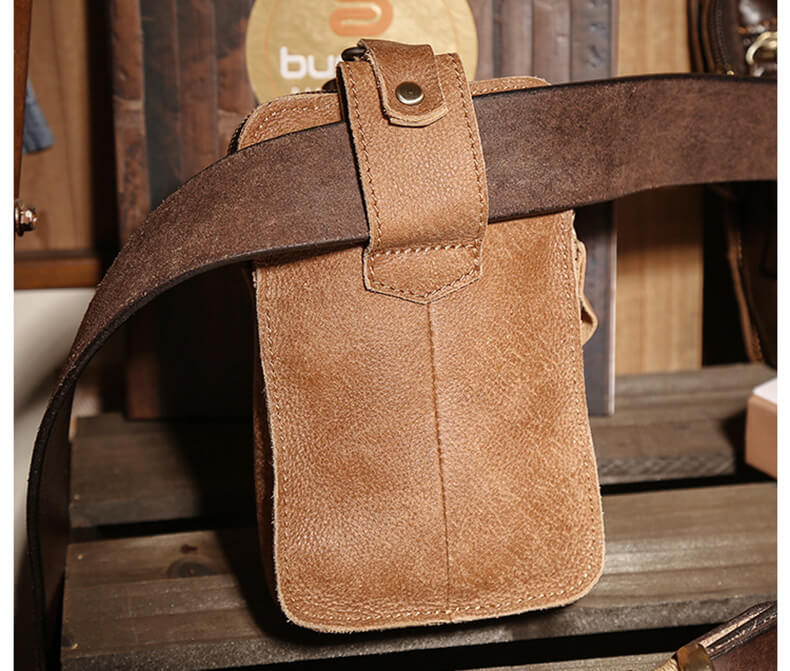 Outdoor Gürteltasche Leder Hüfttasche für Handy mit Reißverschluss