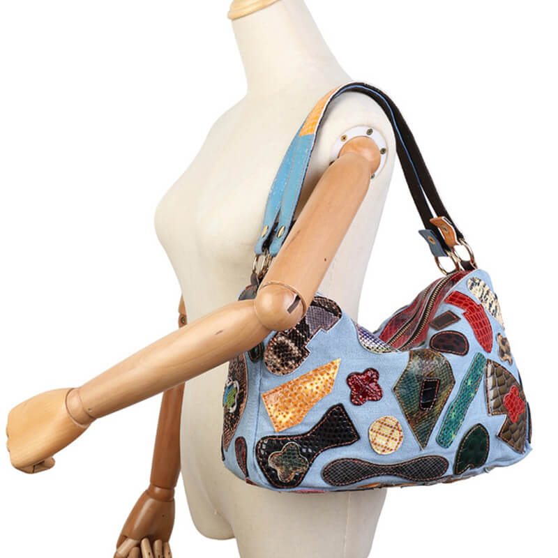 Patchwork Leder Achseltasche Damen Umhängetasche Frauen