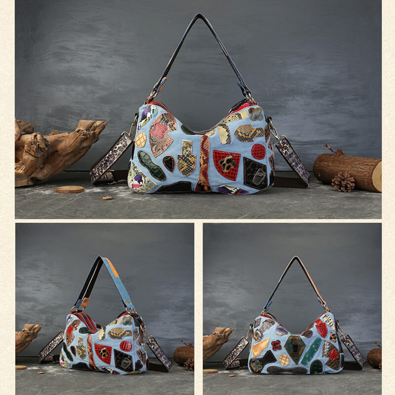 Patchwork Leder Achseltasche Damen Umhängetasche Frauen