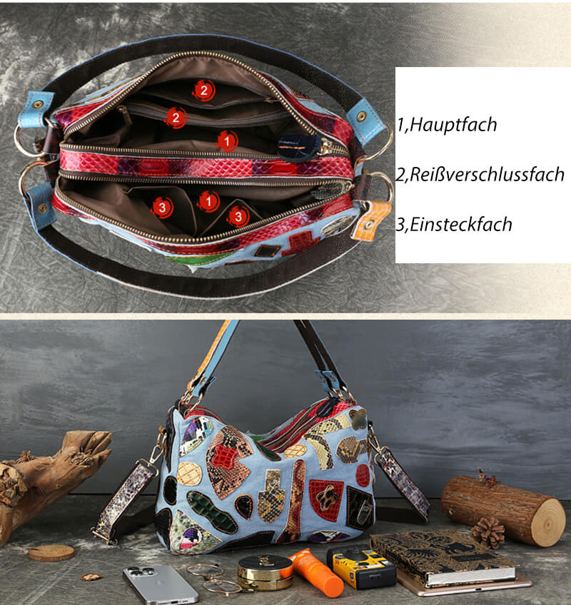Patchwork Leder Achseltasche Damen Umhängetasche Frauen
