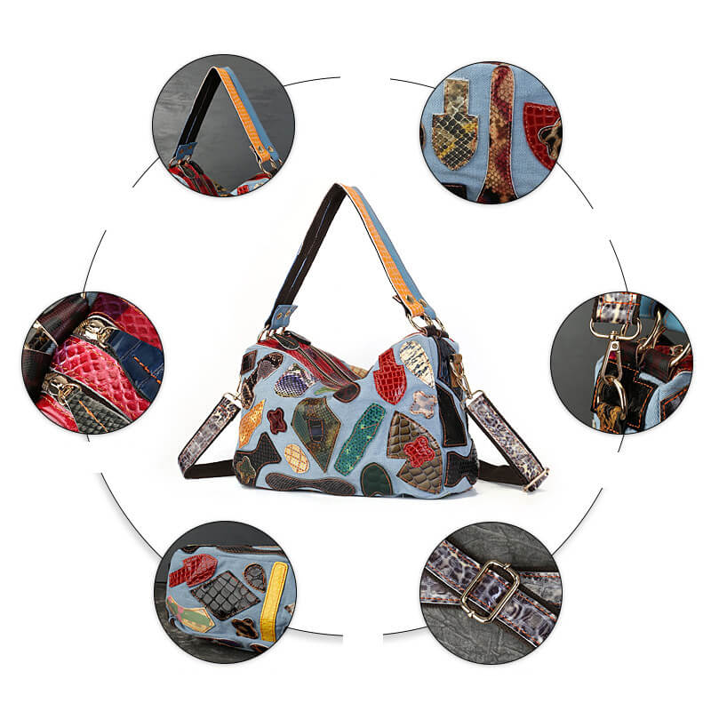 Patchwork Leder Achseltasche Damen Umhängetasche Frauen