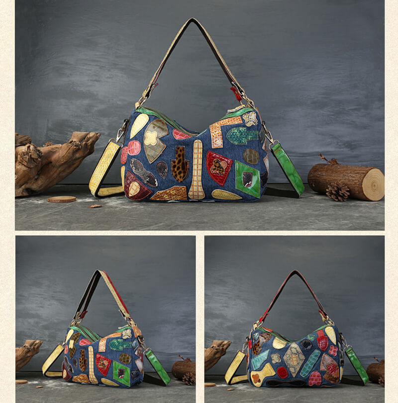 Patchwork Leder Achseltasche Damen Umhängetasche Frauen