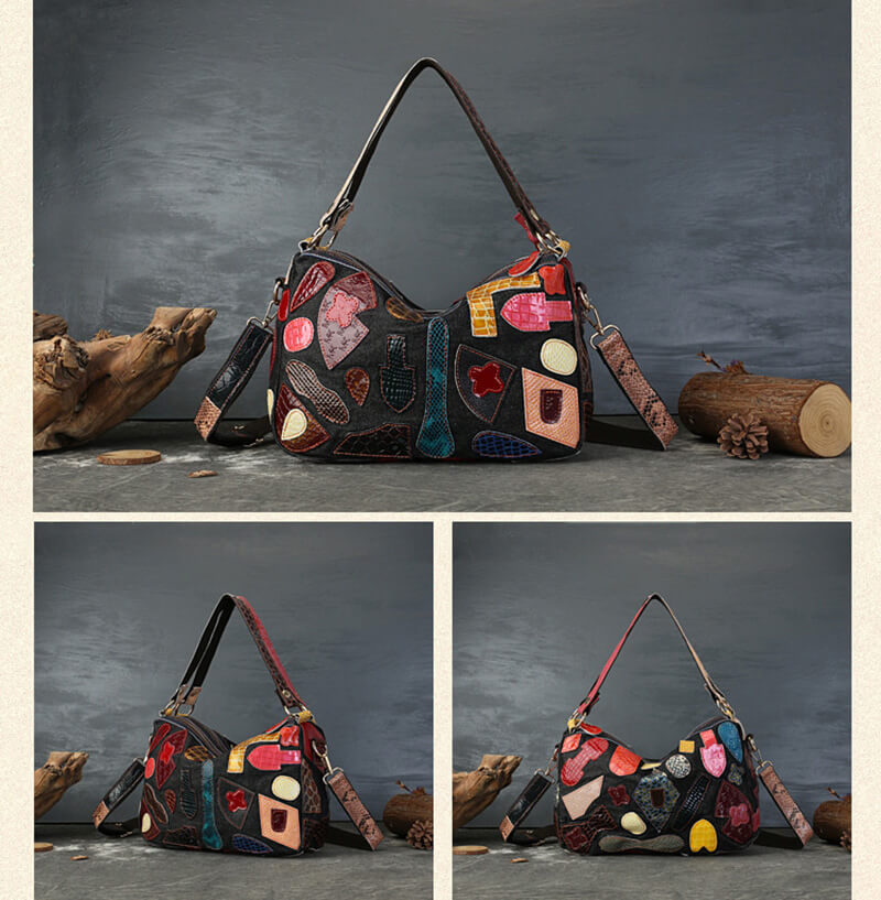 Patchwork Leder Achseltasche Damen Umhängetasche Frauen
