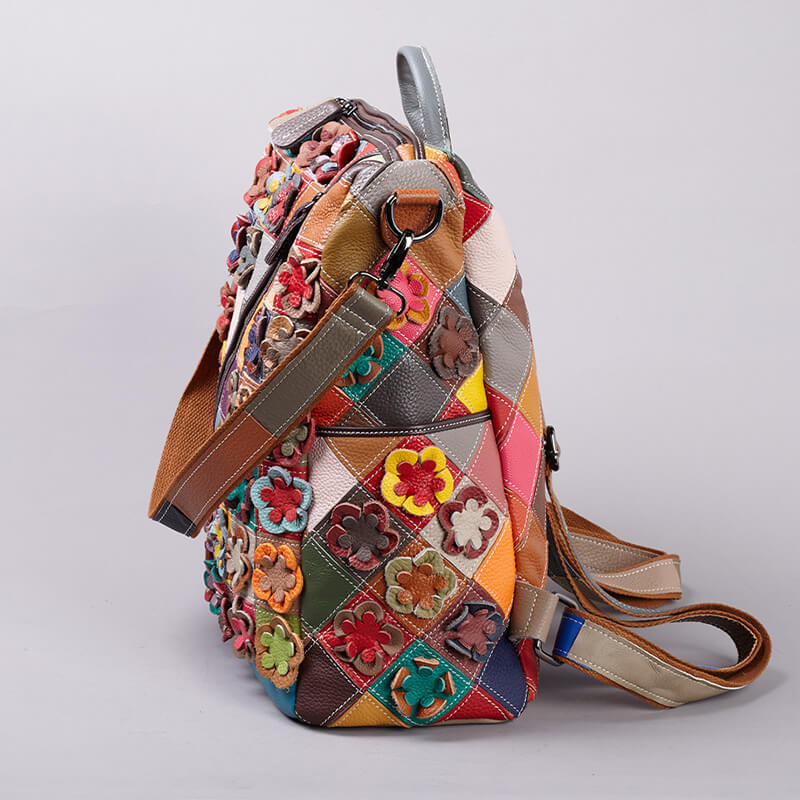 Patchwork Rucksack Damen bunt Leder Schultertasche 2 in 1