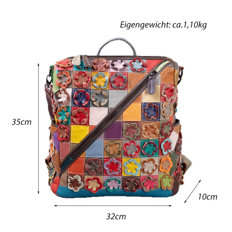 Patchwork Rucksack Damen bunt Leder Schultertasche 2 in 1