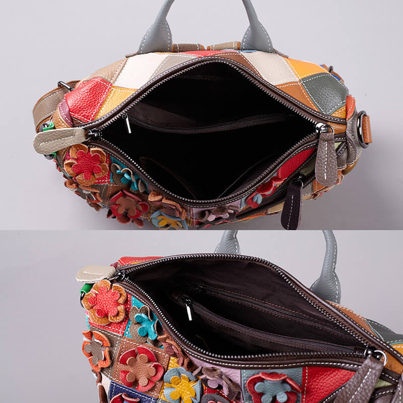 Patchwork Rucksack Damen bunt Leder Schultertasche 2 in 1