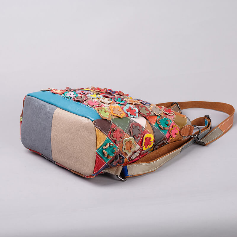 Patchwork Rucksack Damen bunt Leder Schultertasche 2 in 1